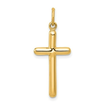 Plain Cross Pendant Solid 14k Yellow Gold Religious Charm Traditional Design Polished 23 x 20 mm 